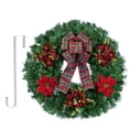 thumbnail image 1 of Sympathy Silks Christmas Wreath Poinsettia Decorations with Plaid Bow Door Hanger Included, 1 of 9