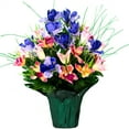 thumbnail image 1 of Sympathy Silks Outside Weighted Pot Silk bouquet- Artificial Cream Pink Tulips and Purple Iris, 1 of 1