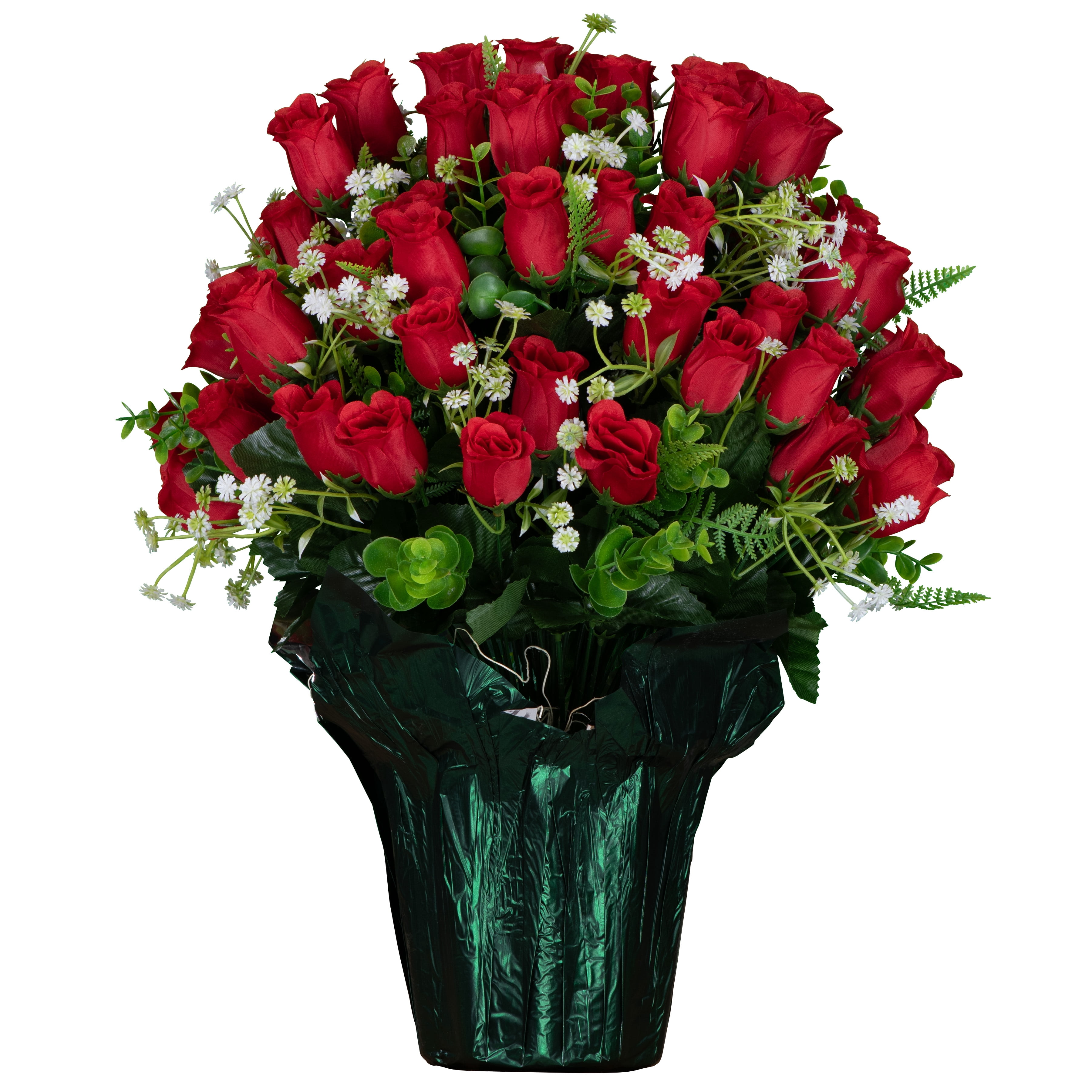 Sympathy Silks Potted Cemetery Flowers, Red Rose Buds, 18 in - Walmart.com
