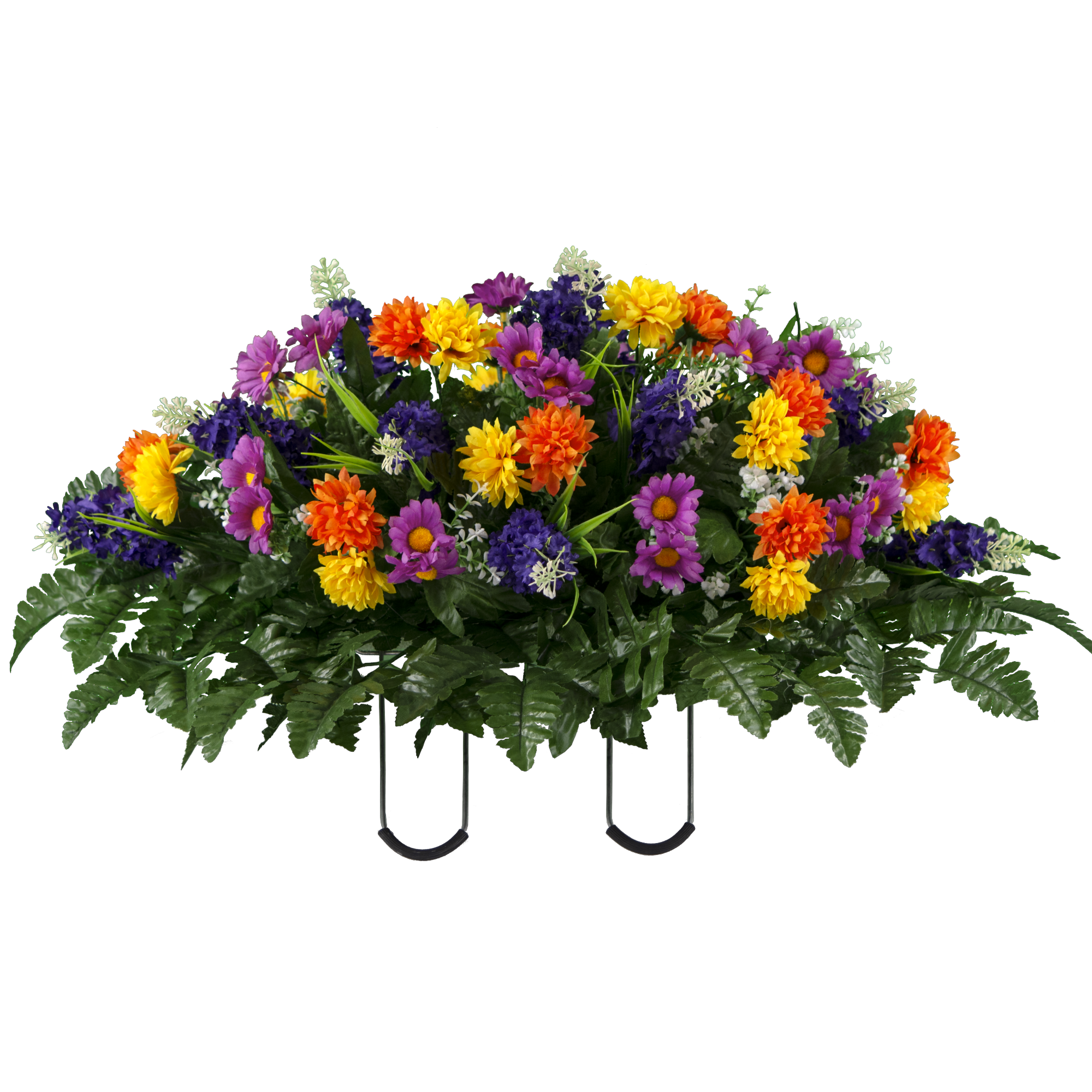 Sympathy Silks Artificial Cemetery Flowers - Purple Violet Yellow Wildflower Mix - Outdoor Saddle for Headstone