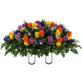 thumbnail image 1 of Sympathy Silks Artificial Cemetery Flowers - Purple Violet Yellow Wildflower Mix - Outdoor Saddle for Headstone, 1 of 5