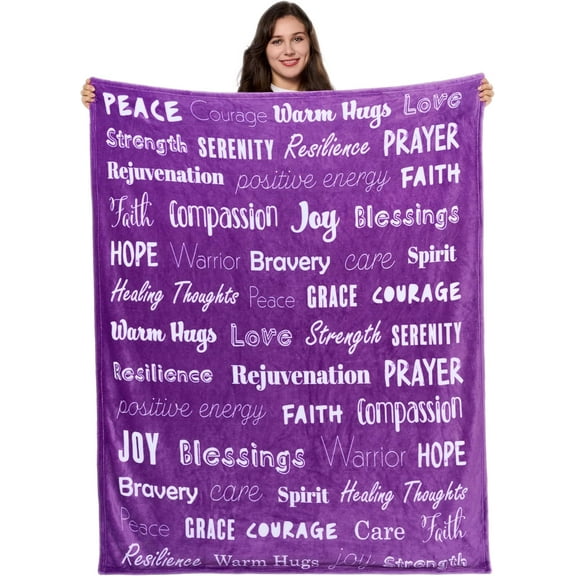 Sympathy Warm Hug Blanket - Compassion Throw Blanket Gift - with Inspirational Words & Prayer - Soft Purple Healing Get Well Gift Blanket - Love Comfort for Women Mom Friend