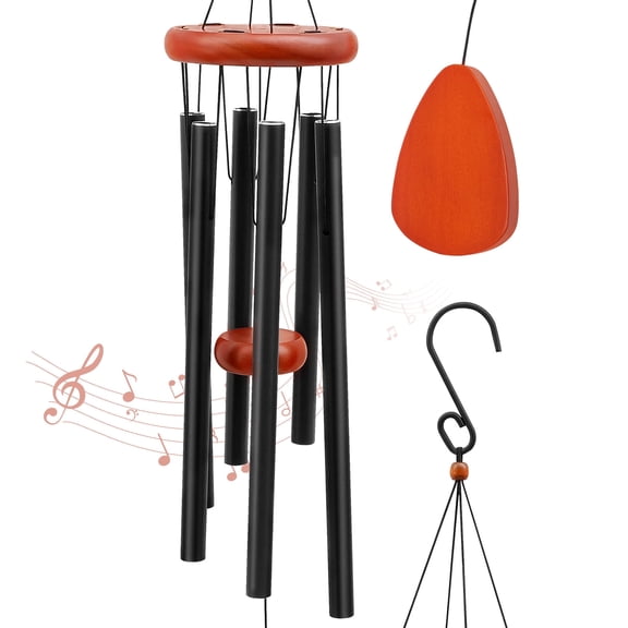 Sympathy Wind Chimes 32 Inch Memorial Windbells Black Aluminum Tubes Deep Toned Windchime with Wooden Pendant Outdoor Decor for Patio Porch Garden