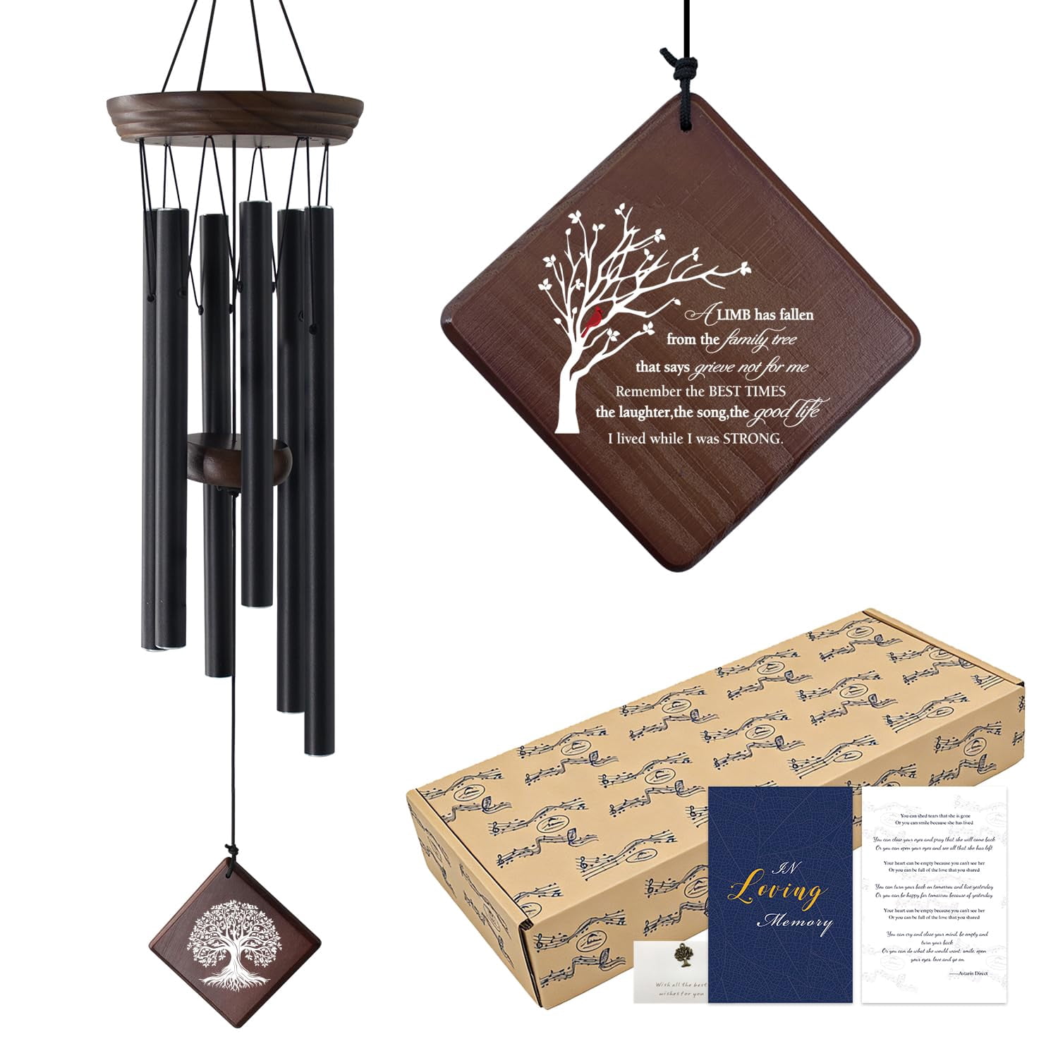 Sympathy Wind Chimes For Loss Of Loved One  Memorial Outside With Family Tree Sail Bereavement Gifts Mother Father Remembrance Windchime Garden Patio