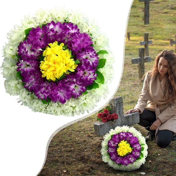 Sympathy Wreath Verdsylv Eternal Artificial Flower Wreath for Cemetery - Memorial Sympathy Decoration - Outdoor Weather-Resistant Design, Artificial Flowers for Cemetery