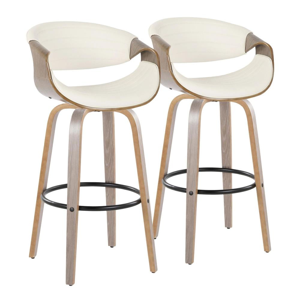 Symphony 22" White Wood and Metal Swivel Barstool Set