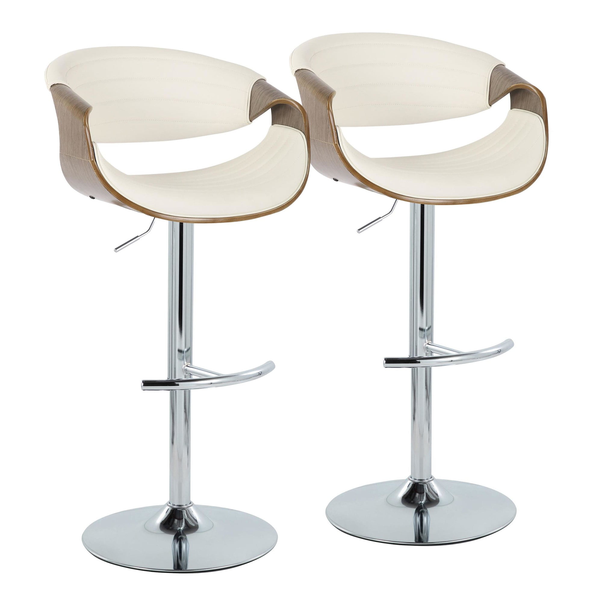 White Adjustable Swivel Bar Stool with Chrome Frame