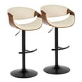 thumbnail image 1 of Symphony Mid-Century Barstools (Set of 2) - Cream Faux Leather, Walnut Wood, Black Metal, Swivel, Adjustable Height, Kitchen/Bar., 1 of 6