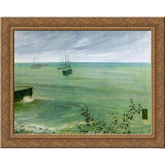 Symphony in Grey and Green: The Ocean 23x20 Gold Ornate Wood Framed Canvas Art by Whistler, James Abbott McNeill
