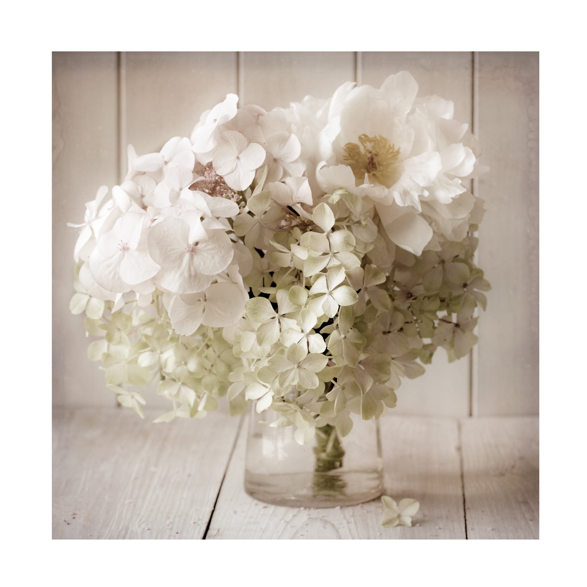 Large White and Beige Floral Canvas Print for Wall Decor