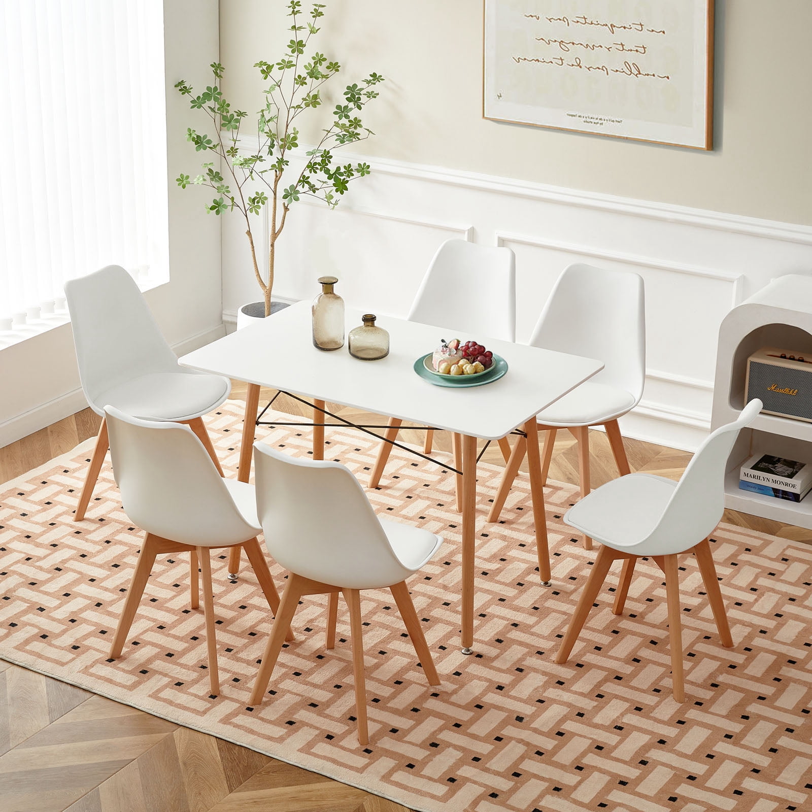 7-Piece White Dining Room Table Set for 6, Includes 6 Chairs and 1 ...