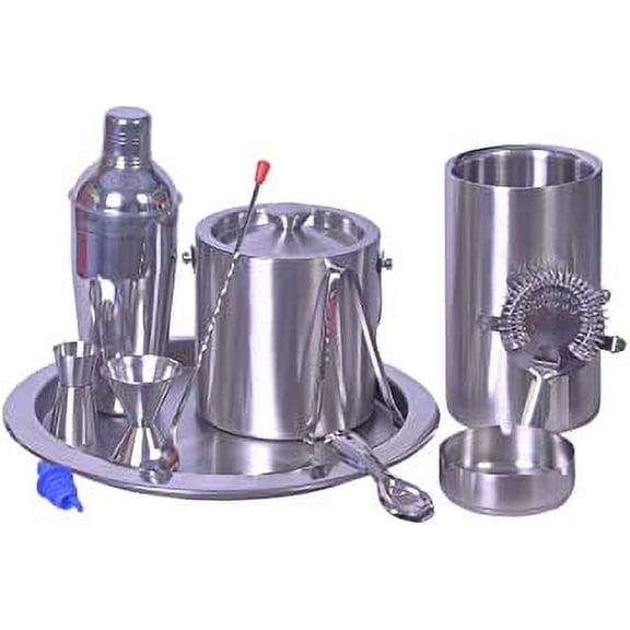 SynSpiritStore 12 pcs bar set - delux cocktail shaker - 750 ml, 2 double sided peg measure, double wall ice bucket, ice tong, bottle opener, bar tray, wine cooler