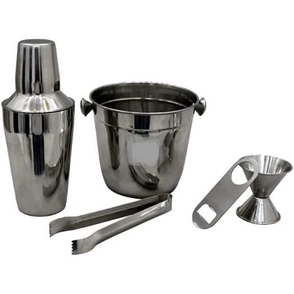 SynSpiritStore 5 pcs Beginners Bar Set - Ice Bucket, Small Bottle Opener, Regular Cocktail Shaker, peg Measure, ice Tong