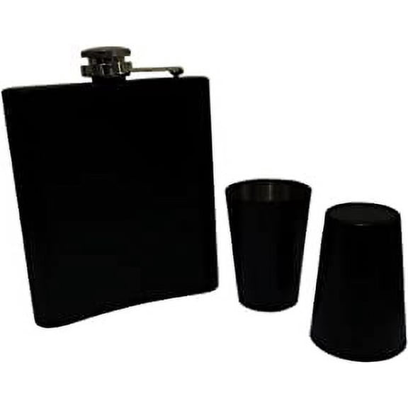 SynSpiritStore Black Hip Flask 7 oz with 2 Shot Glasses