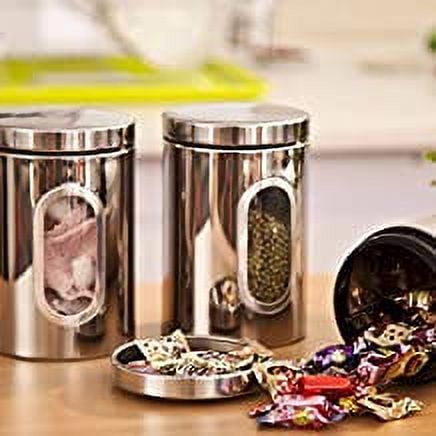 SynSpiritStore Set of 3 Airtight Stainless Steel Side Window canisters with Imported Click Lock canisters - S