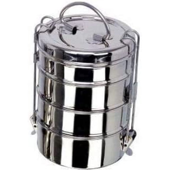 SynSpiritStore Stainless Steel Clip Tiffin with 4 Compartment 11.5x11.5x18.5 cm 585.5 Gram