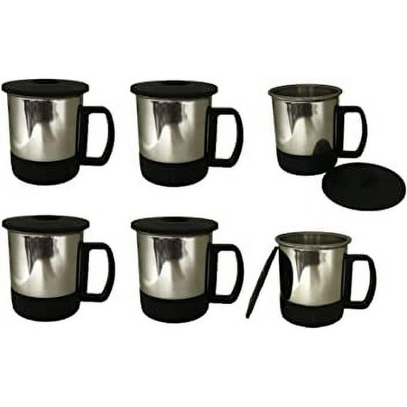 SynSpiritStore Stainless Steel Double Wall Tea/Coffee Cups with Lid- Set of 6, Silver