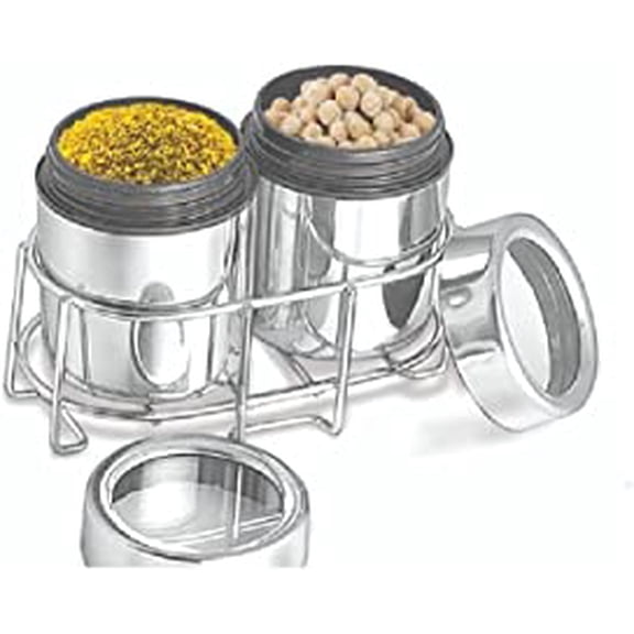 SynSpiritStore Stainless Steel Masala & Dryfruit Set with Lid/Multipurpose Dabba Stand 2 in 1 Silver