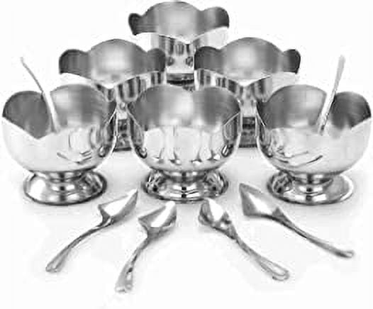 SynSpiritStore Stainless Steel Set of 12 - 6 Lotus Ice Cream Cup/Soup Bowl and 6 Ice Cream Spoon