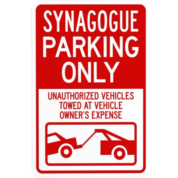 Synagogue Parking Only Unauthorized Vehicles Towed At Vehicle Owner's Expense Warning Sign, Security Safety Metal Signs, Caution Wall Decor for Business Office Home Use 8 x 12 Inch