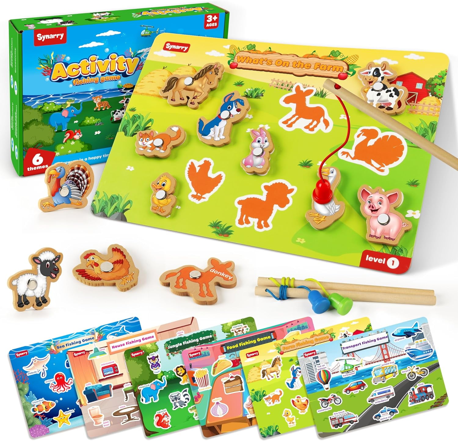 Synarry 89 Pcs Wooden Magnetic Sight Word Fishing Game Preschool 