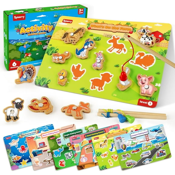 Synarry 89 Pcs Wooden Magnetic Sight Word Fishing Game Preschool Activity, Memory Sorting Matching Game for 3 4 5 Years Old Learning Flashcards, Montessori Educational Toys Gifts for Kids Ages 3-8