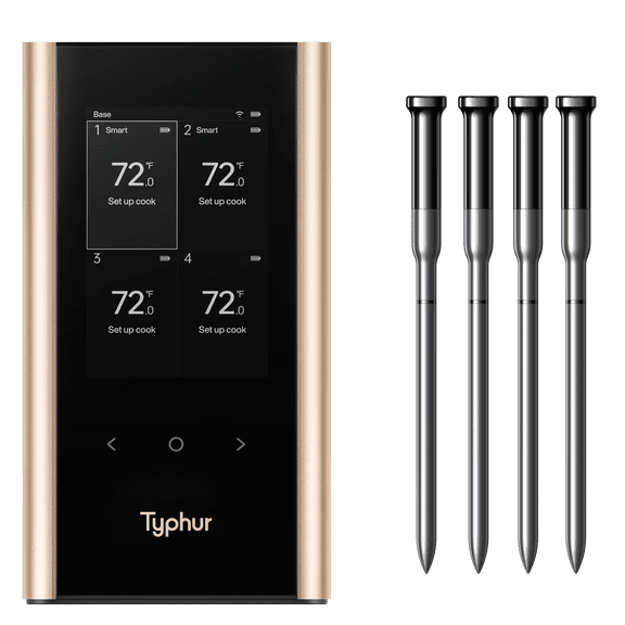 Sync Gold Quad Smart Wireless Meat Thermometer, 3000 FT Sub-1G Enhanced Signal, WiFi Unlimited Range, 6 Sensor Probe
