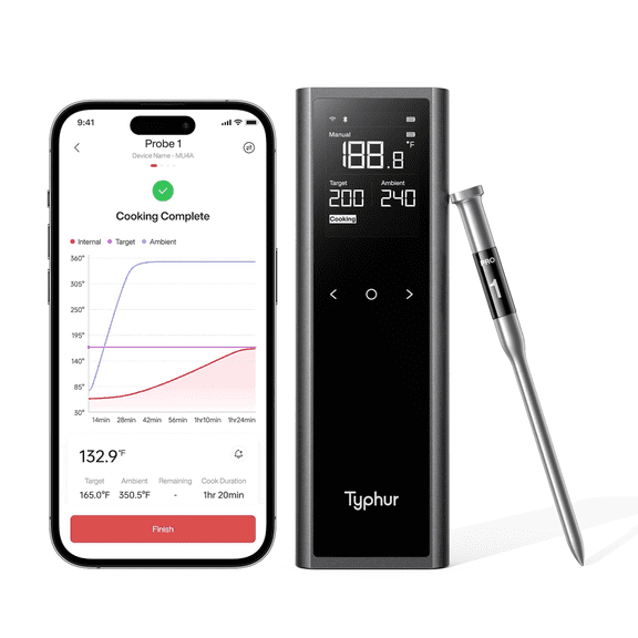 Sync One Pro Smart Wireless Meat Thermometer 3000 FT Sub-1G Enhanced Signal, WiFi Unlimited Range, 6 Sensor Probe