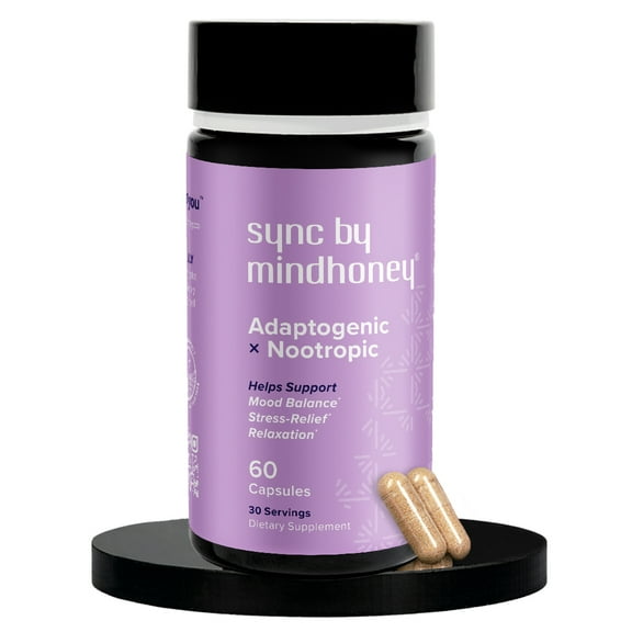Sync by Mindhoney | Mood & Stress Relief Supplements | Ashwagandha, L-Theanine, Magnesium (60 Count)