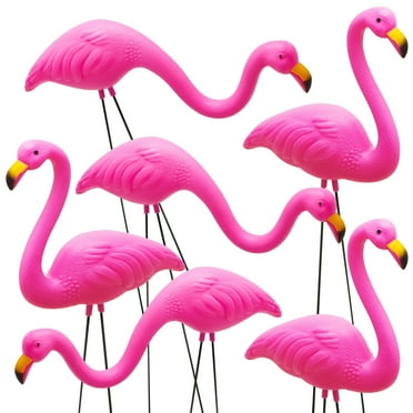 Syncfun 10" Pink Small Yard Flamingo Garden Stakes with Steel Legs (6 Pack)
