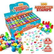 Syncfun 100 Pcs Assorted Stamps for Kids, Self Ink Stamps Sets, for Party Favor, Teacher Stamps, Prize for Classroom, Easter Egg Stuffers