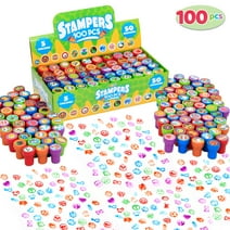 Syncfun 100 Pcs Assorted Stamps for Kids, Self Inking Stamp Sets,50 Different Designs, Dinosaur, Zoo Safari Stampers