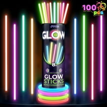 Syncfun 100 Pcs Glow Sticks Bulk, 8" Glow in The Dark Neon Party Supplies, Glow Bracelets and Necklaces Party Pack