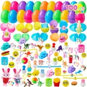 Joyfy 100 Pack Toys Bulk Stuffed Easter Eggs with Easter Stickers and Toys Inside for Easter Hunts Basket Stuffers Easter Party Favor Surprise Gifts