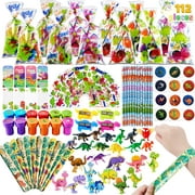 Syncfun 112 Pcs Dinosaur Party Favors Set for 12 Kids, Goody Bags with Dinosaur Gift Tags for Kids Party Game Prizes