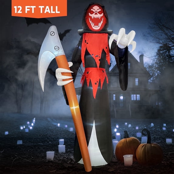 Grm Rappers Joyfy, Halloween Inflatable Grim Reaper, 12 ft Tall, with LED Face ...
