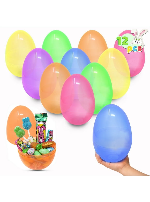Syncfun 12 Pcs 7" Jumbo Easter Eggs, Assorted Colors Large Easter Eggs, Empty Giant Plastic Eggs Fillable for Toy Basket Easter Decorations, Plastic Easter Eggs for Boys & Girls