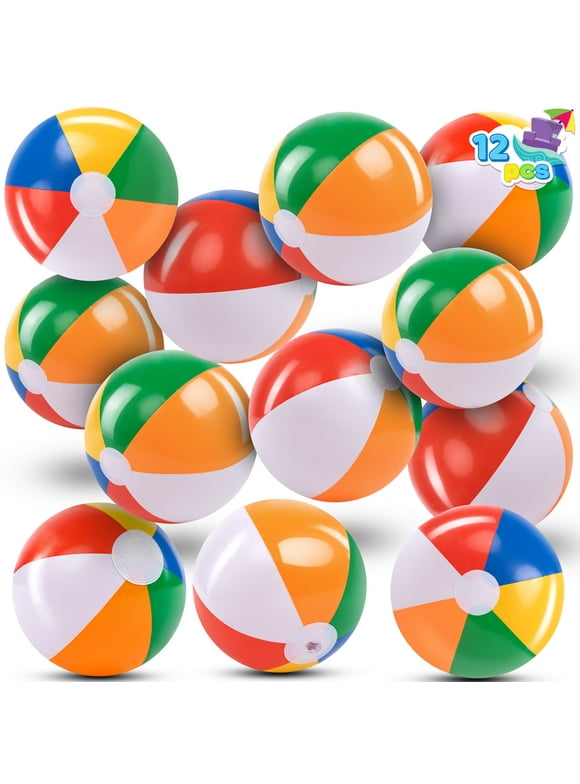 Syncfun 12 Pcs Rainbow Beach Balls Combo Set, 12" Inflatable Swimming Pool Toys for Summer Water Games Kids Birthday Party Supplies