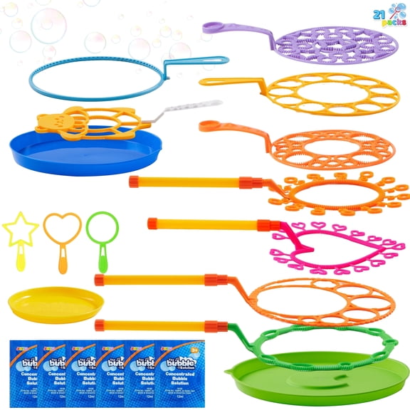 Syncfun 21Pcs 21" Giant Bubble Wands Set with Tray for Kids, Summer, Outdoor Play, Birthday Party, Games, 6 Pcs Bubble Solution Suitable for All Age People