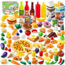 Syncfun 135 Pcs Play Food Set for Kids Kitchen, Pretend Play Toys for Kids Toddlers, Kitchen Accessories Fake Food Toy, Party Favor Christmas Stocking Stuffers