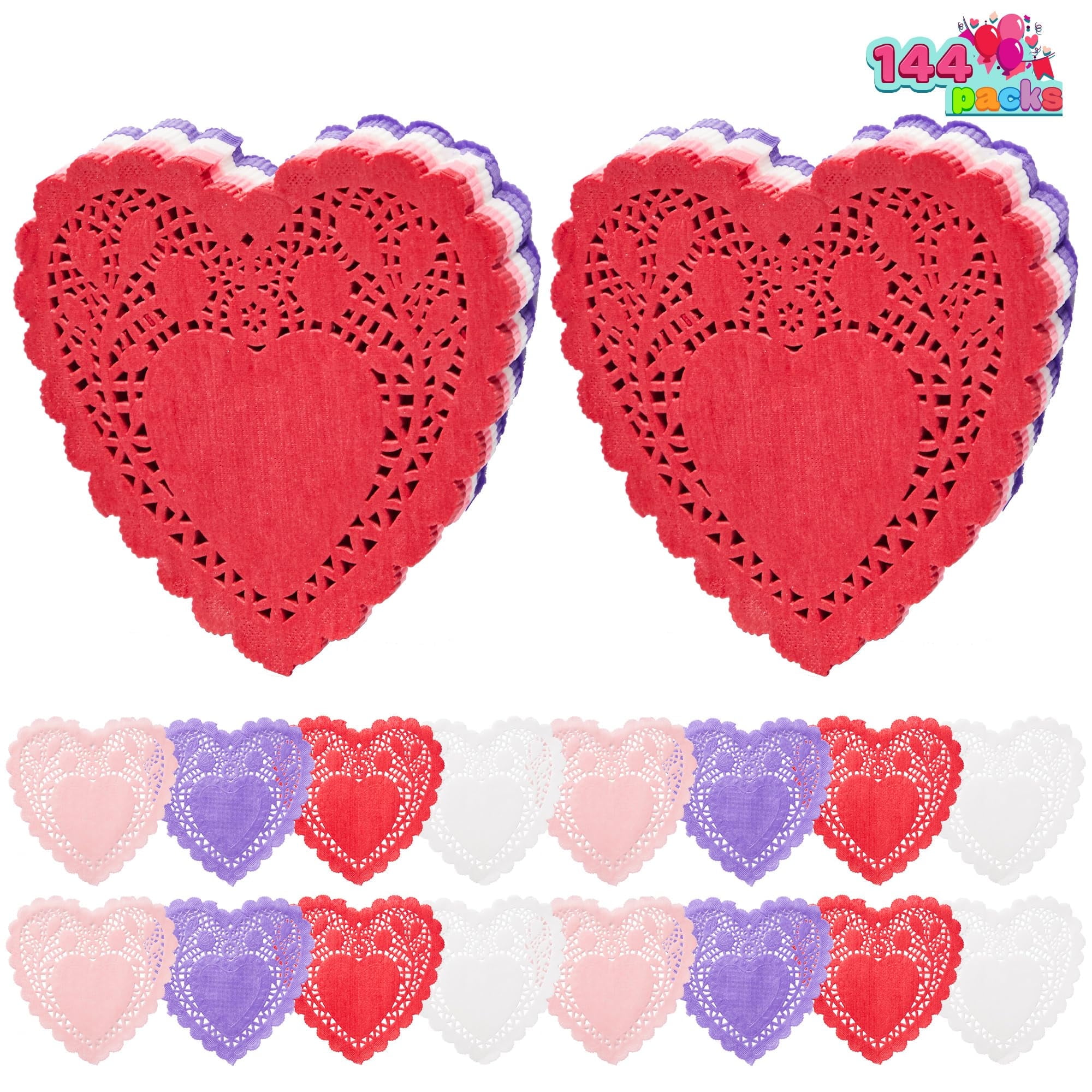 Pack of 120 Valentine Heart Doilies 4-inch Red Pink White