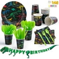 thumbnail image 1 of Joyfy 145 Pcs Dinosaur Birthday Party Supplies with Trex Banner, 24 Serves Disposable Tableware Set for Dinosaur Themes Party Kids 2 3 4 5 6 7 8 Years, 1 of 8