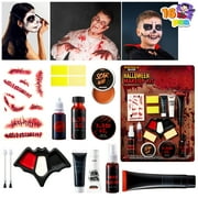 SYNCFUN 16 Pcs Halloween Makeup Kit,Halloween Family Makeup Set Face Painting Kit with Liquid Blood Gel,Fake Blood and More for Zombie Vampire Cosplay for Adult Kids