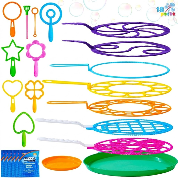 Syncfun 18 Pcs Giant Bubble Maker with Tray, 12" Big Bubble Wands Set Bulk, Summer Outdoor Activity, Party Favors, 6 Pcs Bubble Solution Suitable for All Age People