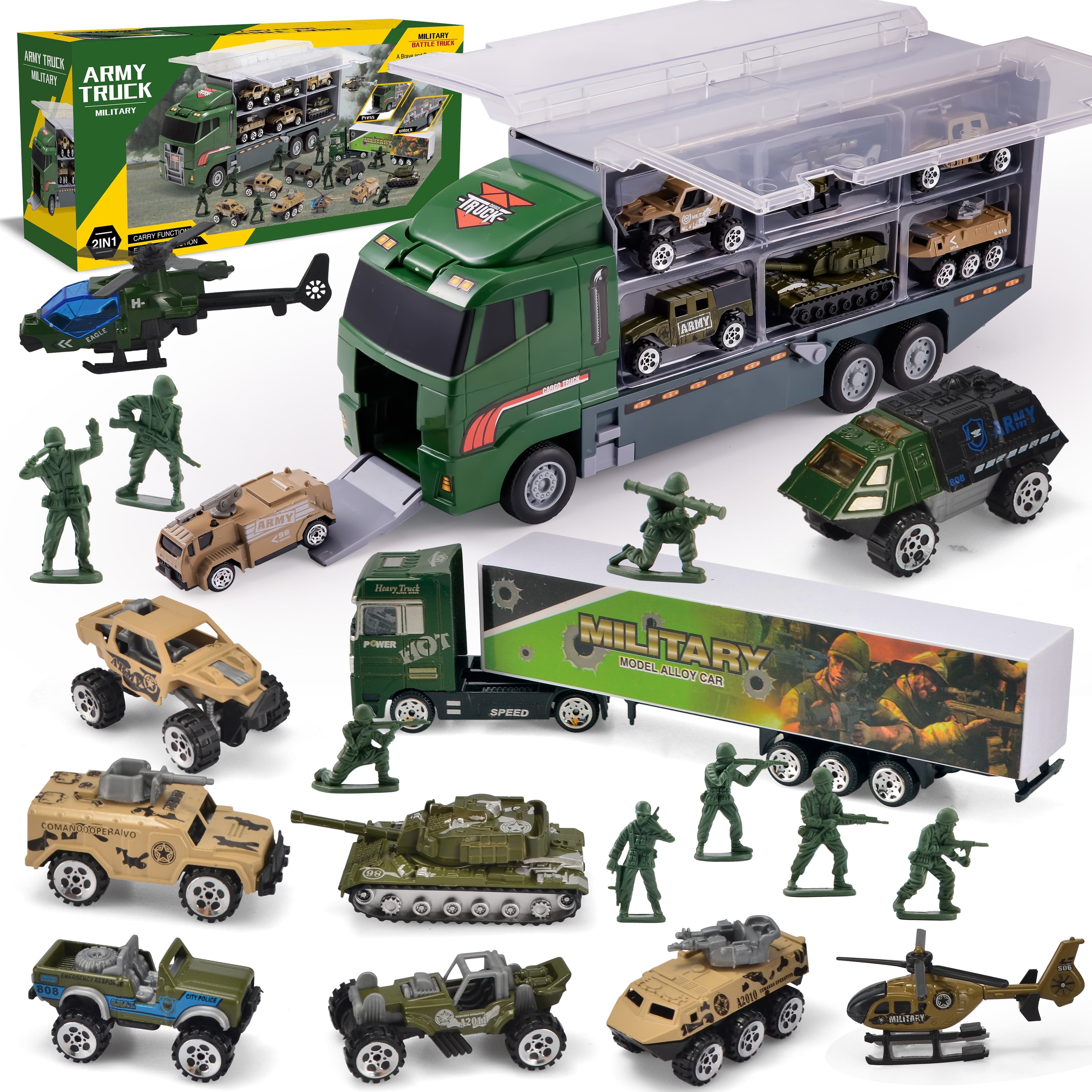 Syncfun 19 in 1 Die-cast Army Toy Truck, Mini Military Vehicles in ...