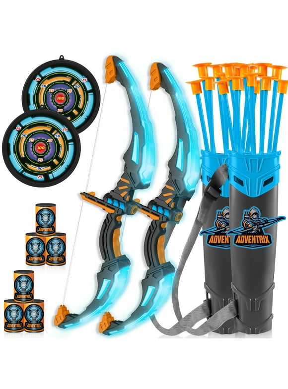 Syncfun 2 Pack Archery Set for Kids, Light Up Bow and Arrow Set with 2 Luminous Bows, 18 Suction Cups Arrows, 6 Targets and 2 Quivers