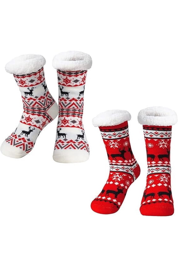 2 Pack Christmas Socks Fuzzy Socks for Women,Comfy Crew Fuzzy Sock Slippers for Women Adults,Christmas Gifts for Women