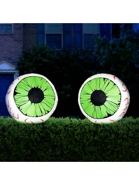 Syncfun 2 Pack Halloween Inflatable Huge Green Eyeballs with Build-in LEDs Halloween Blow up Yard Decorations,3 FT Diameter