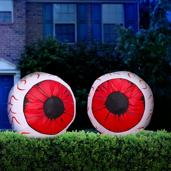 Joyfy 2 Pack Halloween Inflatable Huge Red Eyeballs with Build-in LEDs Halloween Blow up Yard Decorations,3 FT Diameter