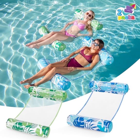 Joyfy 2 Packs Inflatable Pool Float Hammock, 4 in 1 Pool Floaties for Adults, Swimming Pool Accessories (Saddle, Lounge Chair, Hammock, Drifter) for Pool, Beach, Outdoor